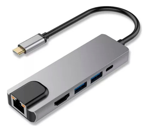 Adaptador Tipo C 5 Puertos 2 Usb 3.0 Hdmi Rj45 Lan Tipo C