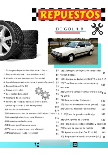 Repuestos Varios Para Gol Años 92 93 Y 94. (Reacondicionado)