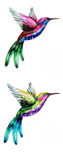 2pcs Metal Hanging Hummingbird Wall Art Sculpture Patio Door