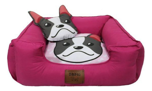 Cama Pet Para Buldog Frances Com Zíper Lavável 60x60 Pink