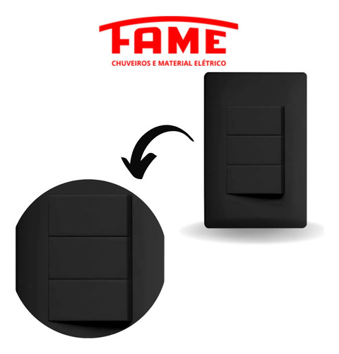 Kit 10 Interruptores Triplo Simples Preto 16a/250v Fame
