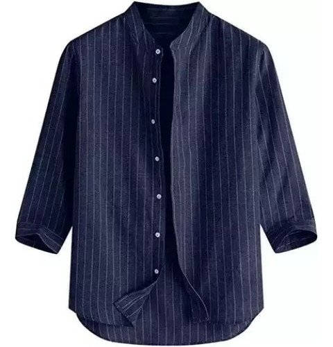 Camisa A Rayas  Lino Para Hombre Manga Tres Cuartos Informal