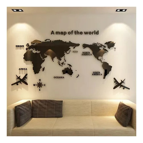 Mural De Viaje En Acrílico Mapa-mundi 3d 180 X 100 Cm