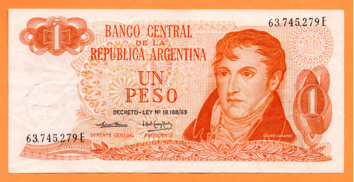 Billete 1 Peso Ley , Bottero 2318, Año 1974 Exc