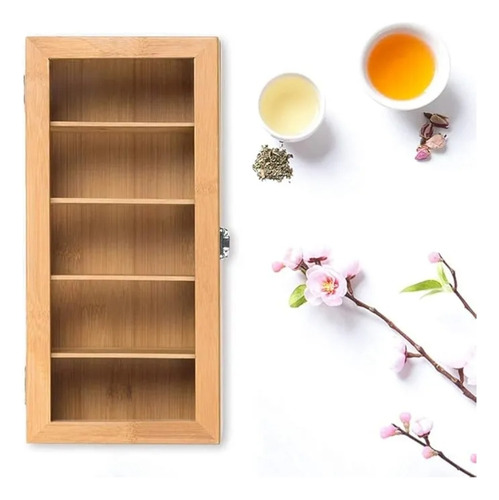 Dabeh Caja De Té De Bambú, Organizador De Té Con 5 Compartimentos Desmontables, 30×10×9 Cm, Estuche Para Bolsas De Té Con Cierre De Broche, Sellado Y A Prueba De Polvo.