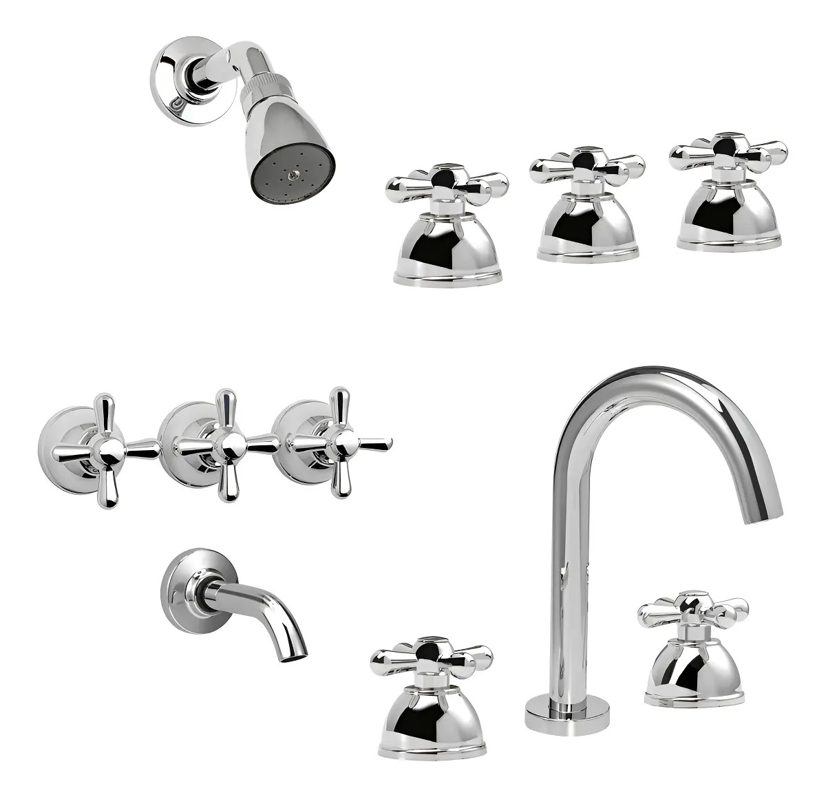 Griferia Set Lavatorio Bidet Ducha Baño Peirano Cruz 90-045 Pack Combo Color Cromo Acabado Cromado Juego Duchon Vanitory