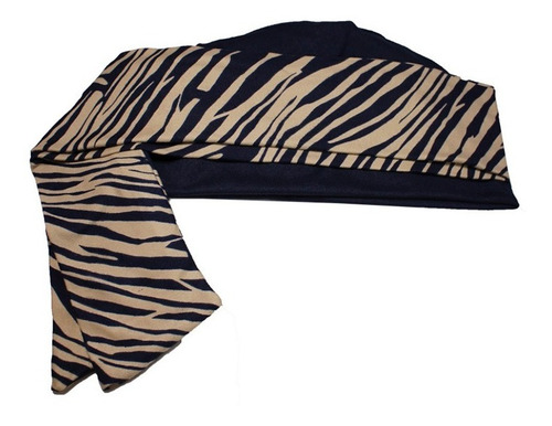 Turbante Modelo Actitud Azul Marino Banda Zebra Beige