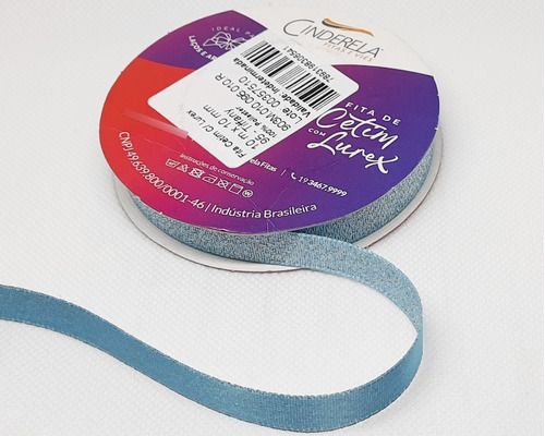 Rolo Fita De Cetim Lurex Brilho 10mm 10 Metros P/ Laços N. 2 Cor Azul-Tiffany