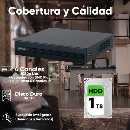 Kit Videovigilancia Cronos 4 Cámaras Dahua Bala B1A21N 2mp + hdd 1tb + Baluns + Accesorios - Kit Cctv DTH029-PLUS-SC+1TB (dvr Dahua Xvr1b04-i Circuito Cerrado)