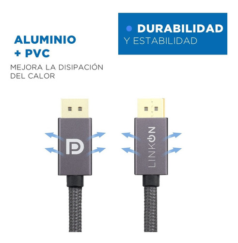 Imagen 3 de 10 de Cable Displayport 8k (8k 60hz/4k 144hz/ 2k 165hz) V1.4 2m