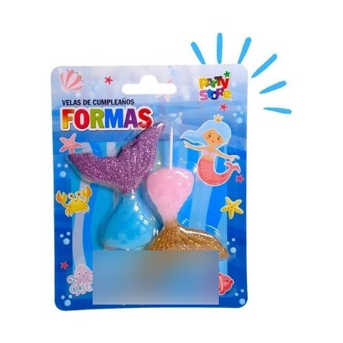 Party Store Velas Formas Set Colas De Sirena Glitter X2 Unid