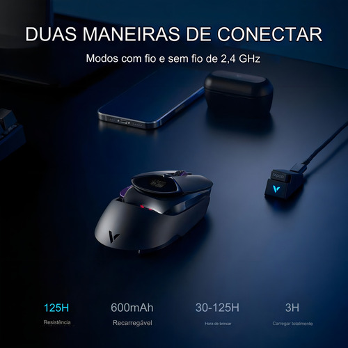 Mouse Gamer Rapoo Vt960 Pro Com Rgb E Visor E 7 Dpi Cor Preto