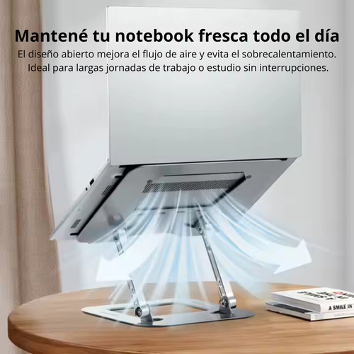 Soporte Elevador Regulable De Notebook De Aluminio Plateado