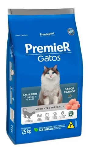 Ração Premier Gatos Castrados 6 Meses A 6 Anos Frango 7,5kg