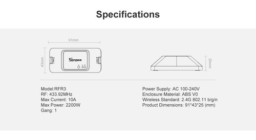 Imagem 3 de 4 de Kit Sonoff Interruptor Rfr3, Wifi, 433mhz Com Tasmota