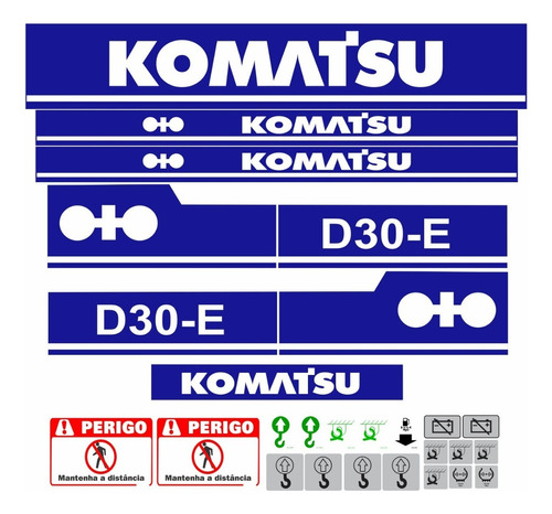 Kit Adesivo Compativel Trator Komatsu D30-e + Etiquetas D30e Cor Trator Esteira Komatsu D30-e
