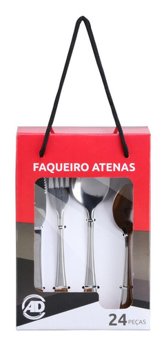 Faqueiro Inox Atenas 24 Peças Talheres Sem Cabo Em Aço