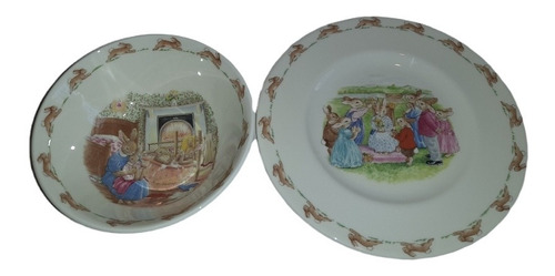 2 Platos Bunnykins Ceramica Royal Doulton Inglaterra 1988