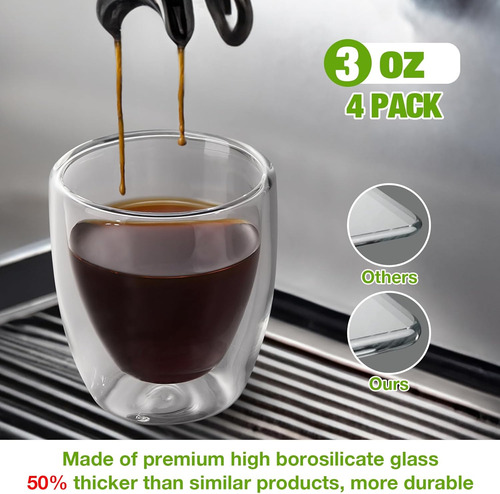 Juego De 4 Tazas De Espresso De Doble Pared (50% Mas Grue...