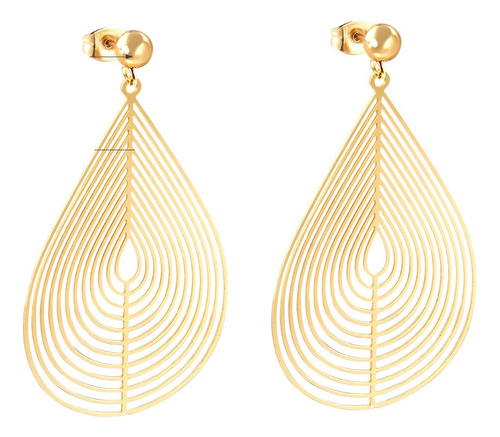 Aretes Pendiente Hoja Fashion Con Enchape De Oro Pdv 18k