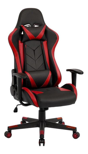Cadeira Gamer Couro Pu Reclinável Pel-3019 Preta E Vermelha