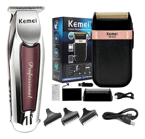 Kemei Modelo Km 3202 + Kemei Shaver Modelo Km 2024 Cor Preto