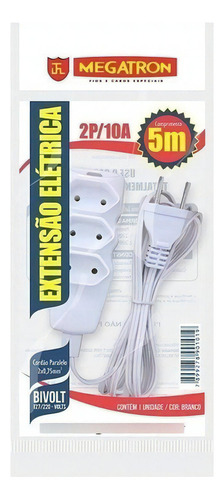Extensão Tripla 2 X 0,75mm 2p Branca Megatron 5 Metros Cor Branco