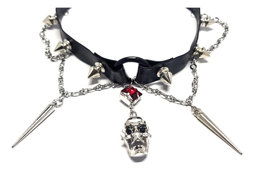 Choker Gargantilla Calavera Puas Fantasia. Negro