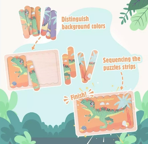 Set Puzzle Rompecabezas De 32 Tiras 8 Dinosaurios Creative