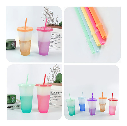 40 Vasos Magicos Cambian De Color Con Tapa Y Popote 710ml Color Mezcla De Colores Longliv