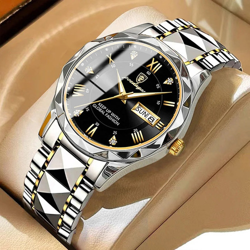 Reloj De Calendario De Cuarzo Luminoso Poedagar 615 Para Hom Correa Silver Gold Black