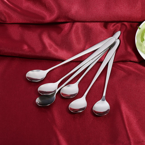 Colher, 6 Peças De Aço Inoxidável, Elegante, Cabo Longo, Lat