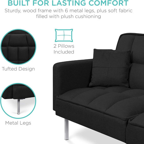 Sofa Futon De Felpa De Lino Color Negro Best Choice Products