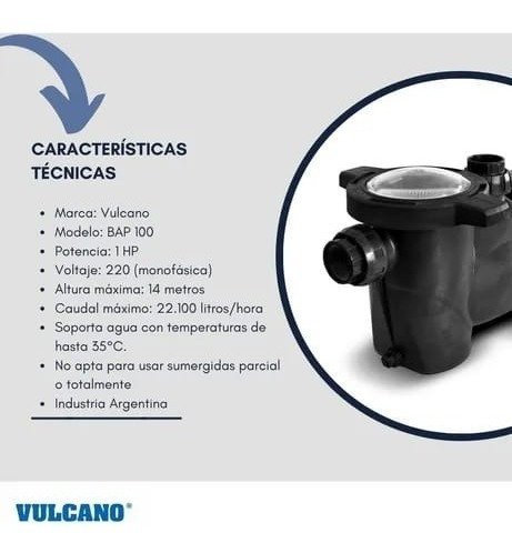 Imagen 2 de 2 de Bomba Autocebante Vulcano Bap 100 1 Hp Nueva Serie Pileta