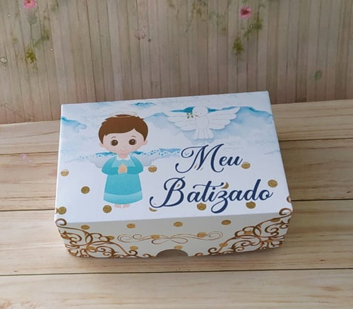 Imagem 3 de 3 de 10 Caixa 6doces Lembrança Batizado Anjinho Menino