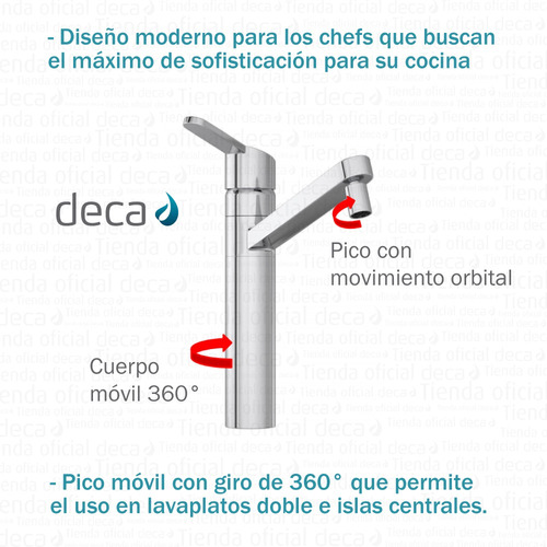 Imagen 5 de 10 de Griferia Cocina Mesada Flex Plus Deca 18010 Monocomando
