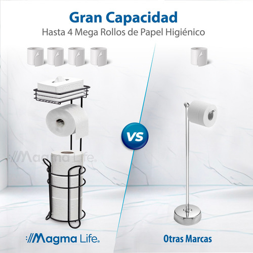 Magma Life Porta Rollos de Papel de Baño Metálico: Elegante Soporte para Papel Higiénico en Color Negro, con Espacio para el Teléfono Celular, ¡Utilidad y Comodidad para tu Baño!