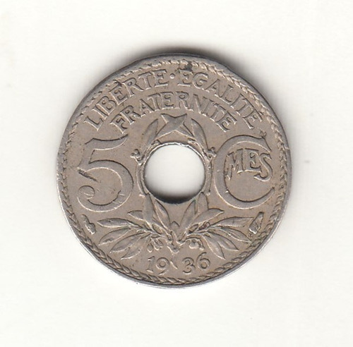 Moneda Francia 5 Centimes 1936 Serie Lindauer (c85)