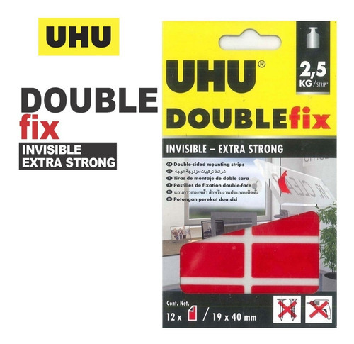 Pegamento DOUBLE FIX UHU Double Fix color rojo