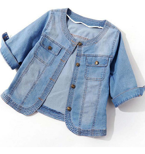 Chaqueta De Mezclilla Suave Corta De Manga Media Para Mujer