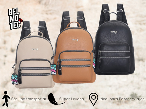 Mochila Pequeña Urbana Mujer Comoda Elegante Reforzada Cuero Color Caqui