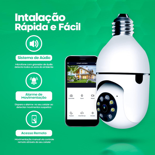 Câmera De Segurança Lâmpada Wifi Com Visão Noturna Interna