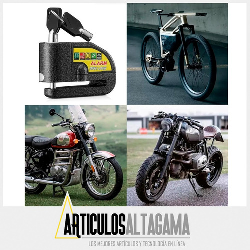 Imagen 9 de 10 de Candado Freno De Disco Con Alarma Para Moto O Bicicleta Inox