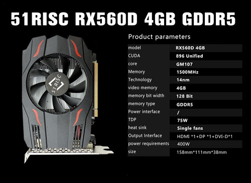 Tarjeta Gráfica Amd 51risc Rx 560d 4g 896sp 128bit Gddr5