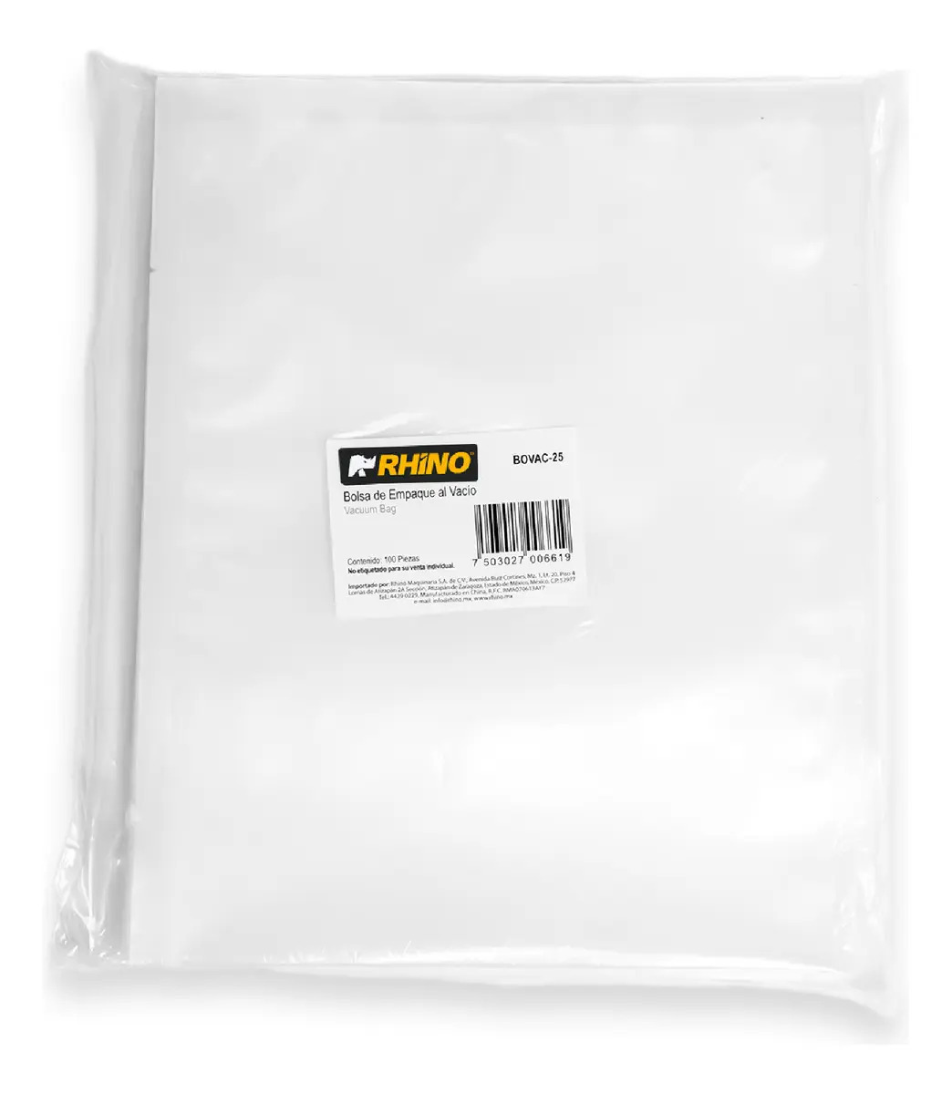 100 Bolsas Para Empaque Al Vacío 20x25cm Rhino - Bovac-25