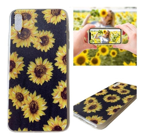 Estuche Forro Para iPhone XR Girasoles