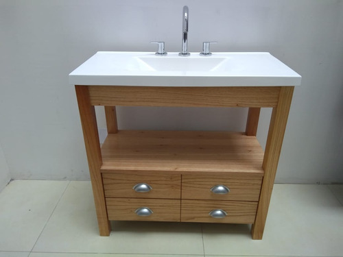 Imagen 5 de 6 de Vanitory Tono Miel 82cm X 38 4 Cajones Telescopicas Fichero