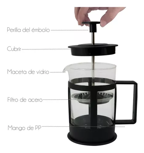 Cafetera Manual Prensa Francesa Con Embolo De Acero Y De Vidrio 800ml