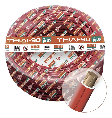 Rollo De Cable 100 Metros Thw-90+ Plus 10 Awg Indeco