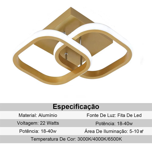 Plafon Luminária Led Moderno Duplo Quadrado Embutir Quarto